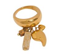 PLCPDM Anillos únicos hechos a mano para mujer, anillos de fundición hechos a mano con piedra natural, gota de chile para reuniones, Steel color, Acero inoxidable
