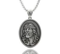 PLCPDM Collar punk de acero inoxidable para hombre con colgante religioso único, diseño de joyería de moda, acero de titanio