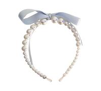 PLCPDM Diadema con lazo para mujer con perlas blancas, decoraciones delicadas, diademas para banquetes, diademas dulces, suministros de yoga