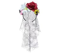 PLCPDM Diadema para el pelo con velo con calavera y flores de la serie Dark para eventos temáticos de terror y juegos de rol Halloween reuniones fotográficas objetos escena. Diadema para el pelo con