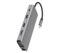 PLCPDM Metal USB C Adapters with Quick Ethernet Two Full Resolution Video Output HDTV Display 2 USB Slots for Desktop And Laptop Multiple Port USB C Hubs