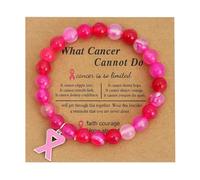 PLCPDM Pulseras de piedra natural con cinta de sensibilización para prevención de senos, joyería ajustable estilo hip-hop y temperamento suave, Pink ribbon pendant, Piedra, Como se describe.