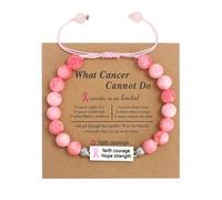 PLCPDM Pulseras de piedra natural con cinta de sensibilización para prevención de senos, joyería ajustable estilo hip-hop y temperamento suave, Pink Ribbon Letterin, Piedra, Como se describe.