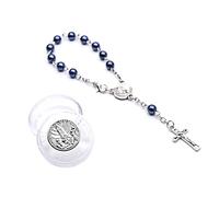 PLCPDM Rosario de cruz católica, cadena religiosa de dedo, rosarios de bautizo, pulseras de perlas para bautizo, pulseras de rosario para mujeres católicas, One Size, como se describe, como se