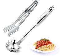 Pleafind 2 piezas cuchara espaguetis y pinzas espaguetis, 33cm antiadherente cuchara pasta y 29cm pinzas pasta, acero inoxidable espaguetis servidor conjunto, fácil almacenamiento y limpieza