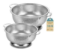Pleafind Juego de 2 coladores - con asas, colador acero inoxidable 18/8 con base estable para una mayor seguridad, colador de cocina para pasta, fruta, arroz, apto para lavavajillas, 22/28 cm