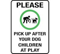 Please Pick Up After Your Dog Children At Play - Tinta UV de aluminio de 30,5 x 20,3 cm impresa para casa y negocios