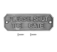 Please Shut The Gate Sign Board, Door Warning Sign, Vintage Embossed Zinc Alloy Close Door Sign with Stainless Steel Screws for Garden Fence Gate Home Entryway (níquel antiguo)