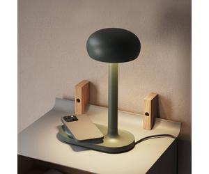 PLEASE WAIT to be SEATED Lámpara de mesa Emendo, verde, superficie de carga