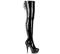 Pleaser DELIGHT-3063 - Botas y botines clásicos por encima de la rodilla sin forro Mujer, Negro (Negro (Blk Str Pat/Blk)), 41