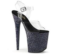 Pleaser Sandalias Abiertas Flamingo-808lg para Mujer, Transparente Clr Blk Holo Glitter, 36 EU