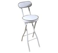 Plegable Bar Stool with Cushioned Seat, ajustable Height 55/60/65 cm, portátil redondo de cocina con respaldo para adultos, uso en la isla exterior, color blanco