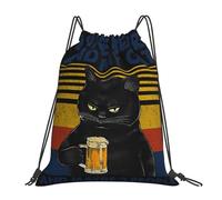 Plegable Bolsa de Deporte Me Gusta la Cerveza y mi Gato y quizá Tres Personas Ligera Bolsa de Cuerda Ajustable 36x42cm para Uso Diario,Deportes al Aire Libre