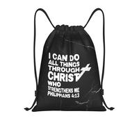 Plegable Bolsa de Deporte Todo lo Puedo en Cristo Jesús Resistente Bolsa de Cuerda Ajustable 36x42cm para Gimnasio,Viajes Ligeros