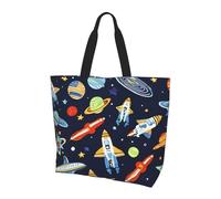 Plegable Bolsa Tela Cohete Astronauta Divertido Bolsos Mujer Durable Tote Bag Para El Trabajo, Viajes, Compras, 40X50X15Cm