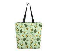 Plegable Bolsas De Algodón Aguacate Verde Tote Bag Tela Reutilizables Bolsas Para Comestibles Para Compras, Viajes, Trabajo Diario, 40X50X15Cm