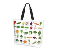 Plegable Bolsas De La Compra Introducción De Diversas Verduras Bolsas De Grande Durable Bolsas De Algodón Para El Trabajo, Viajes, Compras, 40X50X15Cm