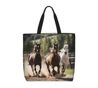 Plegable Bolso De Tela Impresión De Tres Caballos Corriendo Bolsos Mujer Durable Bolsa De Compra Canva Para Trabajo Diario, El Trabajo, Viajes, 40X50X15Cm