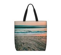 Plegable Bolso De Tela Tema De Puesta De Sol En La Playa Bolsas De Algodón Durable Bolso De Mano Para Mujer Para Compras, Viajes, El Trabajo, 40X50X15Cm