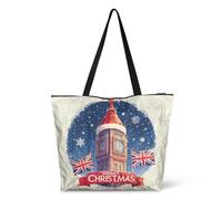 Plegable Bolsos Mujer Big Ben De La Ciudad Navideña Tela Bolsos Bandolera Reutilizables Bolsa Compra Para Viajes, Compras, Enfermería, 40X50X15Cm