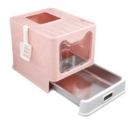 Plegable Cat Litter Tray con Drawer Closed Cat Litter Tray Made of Stainless Steel Odourless Leak-Proof Easy to Clean,Pala incluida,38 x 41 x 51 cm (rosa)