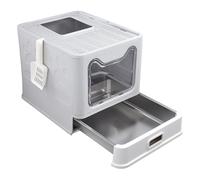 Plegable Cat Litter Tray con Drawer Closed Cat Litter Tray Made of Stainless Steel Odourless Leak-Proof Easy to Clean,Pala incluida,38 x 41 x 51 cm (Gris)