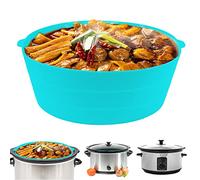 Plegable Forro de Silicona para Olla de Cocción Lenta Compatible con Crockpot 7-8 Quart, Reutilizable Slow Cooker Liner para Crockpot Olla Ovaladas o Redondas, Apto para Lavavajillas (Azul)