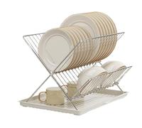 Plegable para secar platos, secado de platos de metal | Secador de encimera de 2 niveles Acero al carbono/acero inoxidable | Cocina plegable secadora vajilla de almacenamiento cien