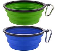 Plegable Viajes Silicona Gatos Perros Bowl Portable Pet Food Cuenco de Agua, 2pcs Comedero para Mascotas Bebedero para Perros Gatos, Ligero & Portátil, Bebedero Portátil de Agua Potable con mosquetón