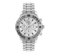 Plein Sport Reloj cronógrafo analógico de cuarzo para hombre Glam Chrono, Plata/plata/acero - Psmea0424, Pulsera