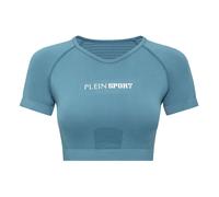Plein Sport - Seamless Cropped T-shirt V-Neck SS Logo - Sport - Mujer - Azul - M -
