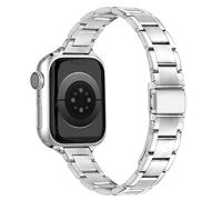 Pleixiu Correa delgada de acero inoxidable compatible con correas de Apple Watch para mujer de 44 mm, 40 mm, 45 mm, 41 mm, 38 mm, 42 mm, elegante pulsera para Apple Watch Series 9, 8, 7, 6, 5, 4, 3,