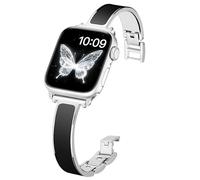 Pleixiu Pulsera delgada de goma compatible con correas de Apple Watch para mujer de 44 mm, 40 mm, 46 mm, 45 mm, 41 mm, 38 mm, 42 mm, correa de metal elegante para iWatch Series 10, 9, SE, 8, 7, 6, 5