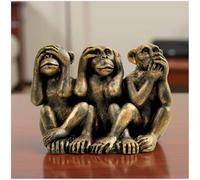 PlentifulHome Estatua de los 3 monos sabios - No escucha el mal, no ve el mal, no habla el mal, figura de resina con acabado de bronce antiguo, decoración de escritorio de oficina, detalles para el