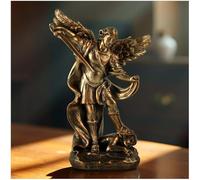 PlentifulHome Estatua del Arcángel Miguel - Figura de San Miguel en resina efecto bronce católico ángel de la guarda escultura religiosa para casa, sala de oración u oficina