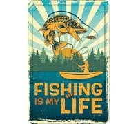 Plenty Gifts Cartel Personalizado - Fishing Is My Life - Placa Decorativa para Pescadores - Formato A4-21x29,7cm