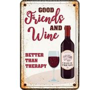 Plenty Gifts Cartel Personalizado - Good Friends Wine - Placa Decorativa para Amantes del Vino - Formato A4-21x29,7cm