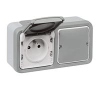 Plexo 199271 - Toma de corriente (IP55) con Netatmo (medición, control de consumo, envío de notificaciones) - Carcasa completa para montaje en superficie con toma de tierra 16a - Gris - 199271 -