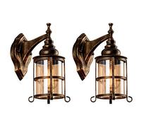Plfann Rústico ámbar de Vidrio de la pared 2-Pack, Bronce Cepillado, Industrial Farmhouse Lámpara de iluminación del Pórtico Prueba Retro para Interior Dormitorio（NO Bulb）