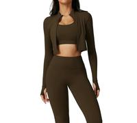 PLGMAUYT Medias Mujer 3pcs Juego De Yoga Conjuntos De Entrenamiento para Mujeres Sportswear Fitness Zipper Leggings De Cintura Larga Leggings Sports Sports Sports-jiaocha Coffee_a-s