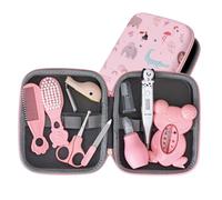 PLIC CARE - Kit de cuidado para bebé rosa - Desde el nacimiento - 9 Esenciales de cuidado - Termómetro rectal, termómetro de baño, peine, cepillo, lima, mosca bebé... - Kit completo de cuidado