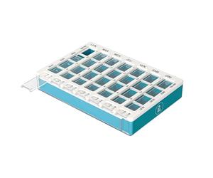 PLIC CARE - Pastillero ergonómico semanal - 28 compartimentos con tapas seguras - Organización fácil de medicamentos - Compacto y práctico