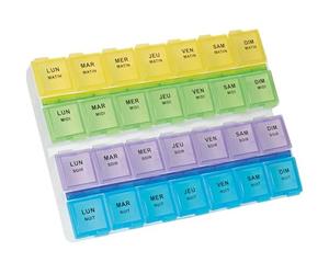 PLIC CARE - Pastillero semanal XL - Bandeja modular de 7 días - 4 compartimentos por día - Organizador de medicamentos de gran capacidad - Ideal para personas mayores y viajes