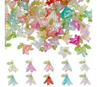 PLIGREAT 100 colgantes de flores para hacer joyas, flores de lirio, colgantes de perlas con colgante de perlas, colgante de pétalos de flores, 10 colores, colgante de flores acrílicas para llaveros