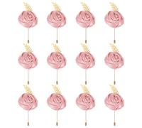 PLIGREAT 12 piezas de rosas de seda para hombres y mujeres flor rosa con broche de pan de oro Pines de Solapa Flor Artificial Boutonniere Pin para traje ceremonia de boda