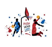 PLIGREAT 2 Hojas de Pared para Jugador de Baloncesto Empuje tu límite de Pared inspiradora 3D para Jugador de Baloncesto para la Pared de los niños Sala de Estar Dormitorio, Adolescente Regalo