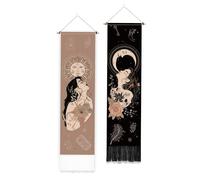 PLIGREAT 2 Pack Boho Sun Moon Tapestry Vintage Vertical Tapiz de Pared con Borlas Tapiz de Pared Estético para Dormitorio Sala de Estar Colgante de Pared Decoración de Arte para el Hogar