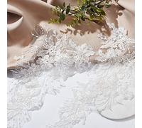 PLIGREAT 2 pares de apliques de encaje bordados de flores blancas, parches decorativos de encaje de flores, apliques de tela de encaje para manualidades, vestidos de novia, vestidos de graduación