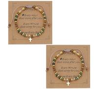 PLIGREAT 2 pulseras de perlas cruzadas para mujer, 26 cm, ajustable, pulsera de piedra natural inspiradora para amigos fieles - regalo de cumpleaños