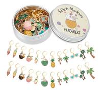PLIGREAT 24 Pcs Crochet Bloqueo Marcador De Puntada Esmalte Coco Palmeras Charms Marcador De Punto Set Tejer Contador De Puntadas Collar DIY Accesorios De Joyería Regalo para Tejedor